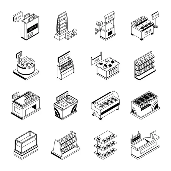 Collection Store Counters Isometric Icons — Stock Vector
