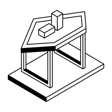 Köşedeki dizüstü bilgisayarın izometrik simgesi
