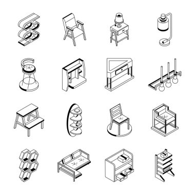 İzometrik ev mobilyası simgeleri seti 