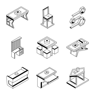 İzometrik ev mobilyası simgeleri seti 