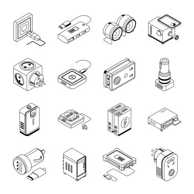 Güç Isometric Kümesinin vektör illüstrasyonu