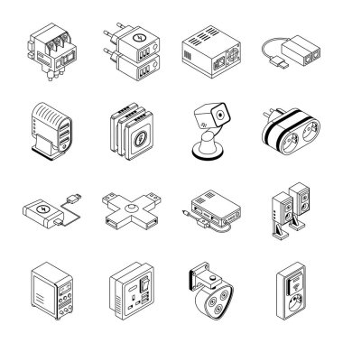 Güç Isometric Kümesinin vektör illüstrasyonu
