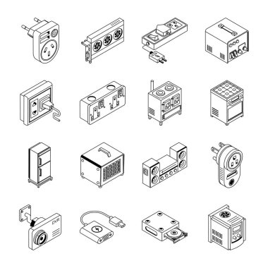 Güç Isometric Kümesinin vektör illüstrasyonu