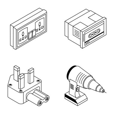 Güç Isometric Kümesinin vektör illüstrasyonu