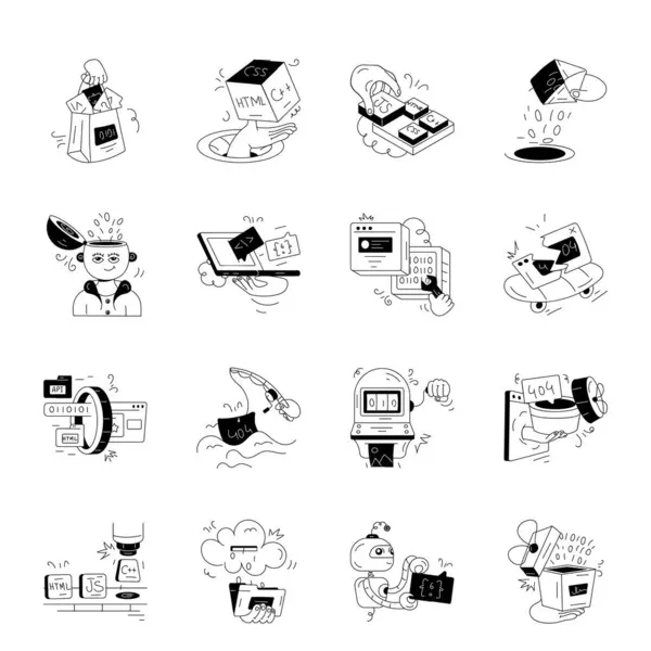 Servicios Programación Doodle Mini Illustrations — Archivo Imágenes Vectoriales