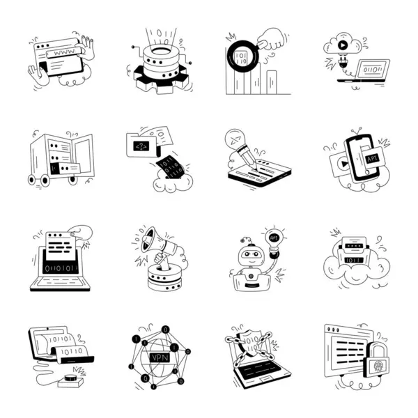 Programlama Hizmetleri Doodle Mini Resimleri — Stok Vektör