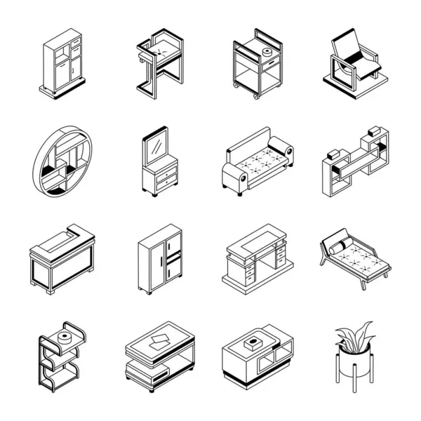 Reihe Isometrischer Wohnmöbel Ikonen lizenzfreie Stockvektoren