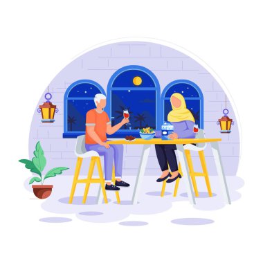 Ramazan yemeğinin modaya uygun düz çizimi