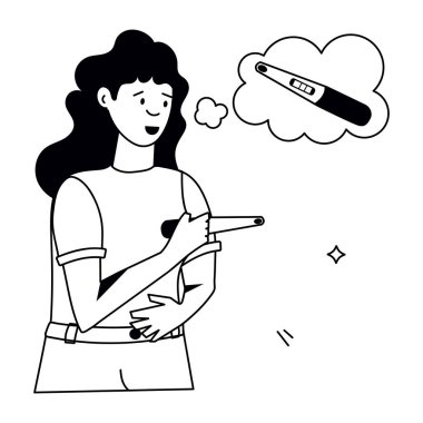 Genç ve güzel bir kadın hamilelik testine bakıyor..