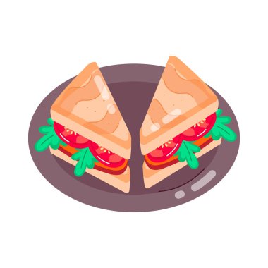 Lezzetli ve taze sandviç, çizgi film vektörü. 