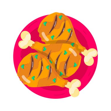 Tavuk bacağı yemek, düz simge tasarımı.