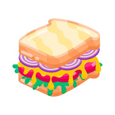 Peynirli sandviç ve sosis ikonu izole edilmiş.