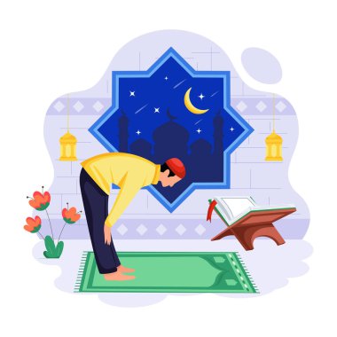 Müslüman adam camide namaz kılıyor.