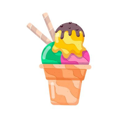 Waffle külahındaki dondurmanın vektör çizimi. hisse vektörü