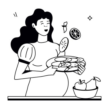 Hamile kadın sağlıklı besleniyor, düz simge