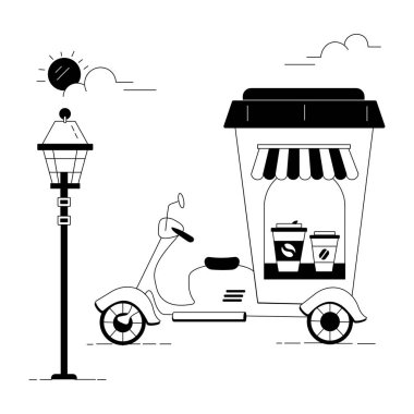 Modern Kahve Kafe Doğrusal Çizim