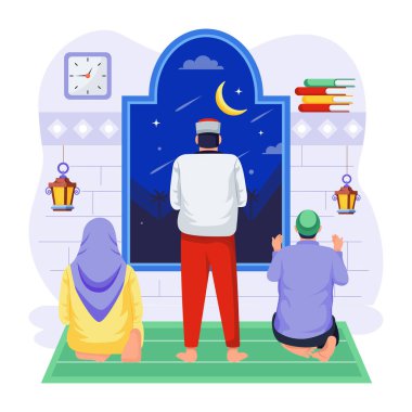 Müslüman gece duaları Ramazan için, vektör illüstrasyonu 