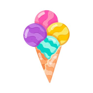 Konide renkli dondurma, vektör illüstrasyonu