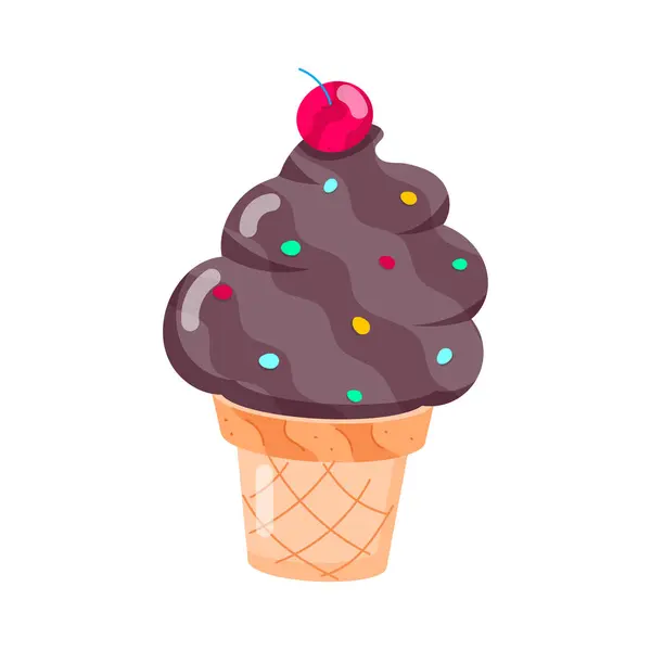Chocolate Ice Cream Cone Icon White Background Stock Illustration
