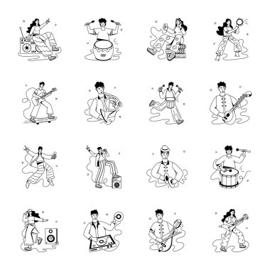 Profesyonel Müzisyenler Düz Karakter Simgeleri  