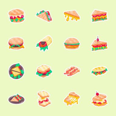 Bir grup fast food ikonu vektörü, burger, sandviç.