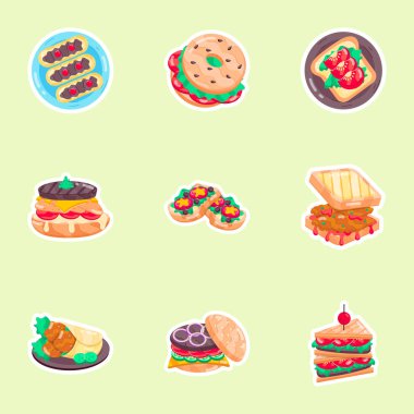  Hamburgerlerin düz çıkartmaları.