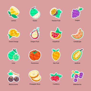 Modern Egzotik Meyveler Düz Çıkartmaları