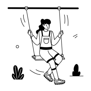 Salıncaktaki genç kız, siyah beyaz çizim 