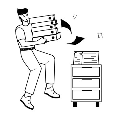 dizinlerin yığını, vektör illüstrasyon grafik tasarımı olan çizgi film ofis çalışanı