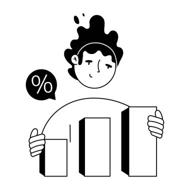 Yüzde sembollü işadamı ve grafik, vektör illüstrasyon tasarımı