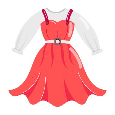 Kırmızı kadın elbise simgesi beyaz üzerine izole 