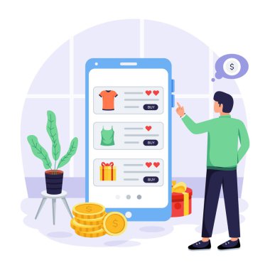 Adam online alışveriş, e-ticaret düz tasarım illüstrasyon