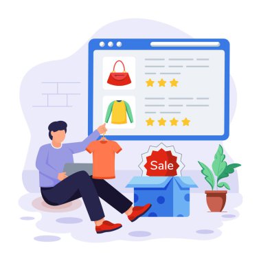 yaratıcı ve çizgi film stili insan çevrimiçi alışveriş yapıyor. 