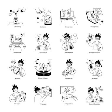 25 karikatür düz simge kümesi, vektör illüstrasyonu