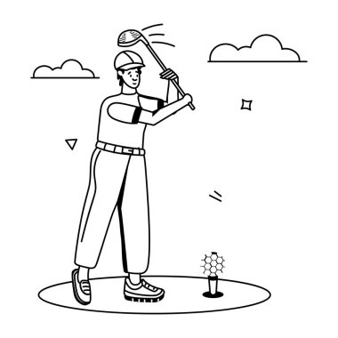 Golf vektörü çizimi oynayan genç adam