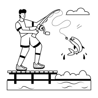 Beyaz arka planda balıkçılık yapan balıkçılar