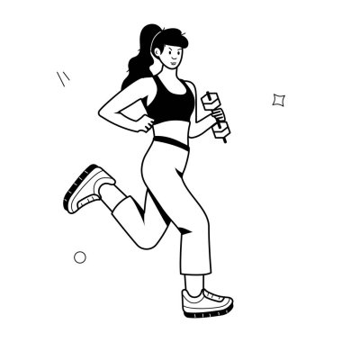 Spor salonunda koşan sağlıklı genç bir kadın.