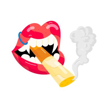 Duman içinde ağız ve sigara. vektör illüstrasyonu.