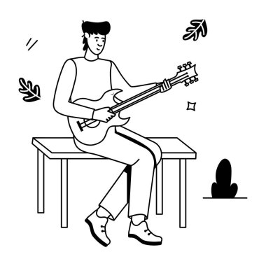 Gitarlı çocuk bankta