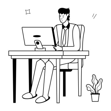 Ofiste çalışan bir adam. vektör illüstrasyonu
