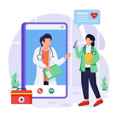 çevrimiçi doktor vektör düz illüstrasyon tasarımı.