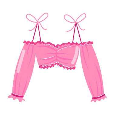 Pembe iç çamaşırı ve kurdele. beyaz arkaplanda izole edilmiş çizgi film vektör illüstrasyonu.