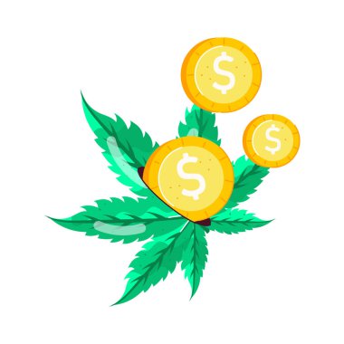 Bozuk para vektör çizimi içeren marihuana yaprağı