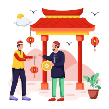 Geleneksel giysiler içinde Asyalı erkekler, geleneksel Çin festivali.