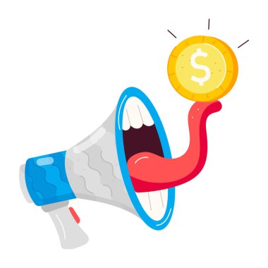 megafon ve dolar para, vektör illüstrasyonu