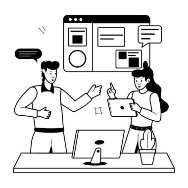 Akıllı telefon ve dizüstü bilgisayar vektör resimleme grafik tasarımı olan çift