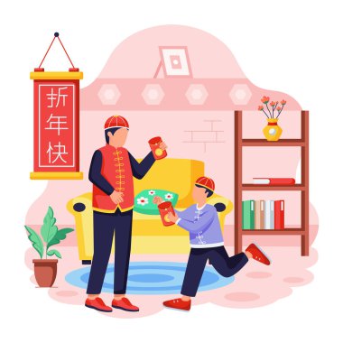 Çinli erkek ve kadın vektör illüstrasyonu.