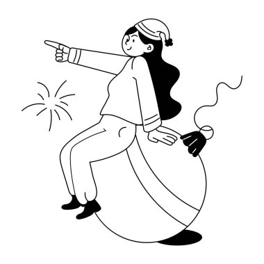 Genç kadın balonlarla kutluyor helyum vektör çizimi tasarımı