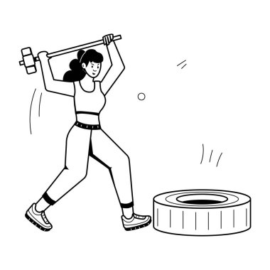 Ağırlık kaldıran kadın halter vektör çizim tasarımı ile