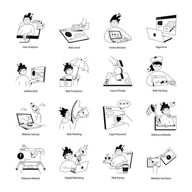 bilgisayar simgelerinin çizgi film seti